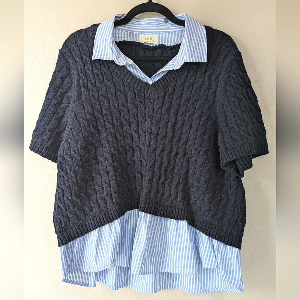 MAEVE by Anthropologie Short Sleeved Sweater With Button Down Attached, 2X